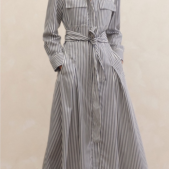 ME+EM Navy and Soft White Striped Maxi Shirt Dress - Picture 2 of 8